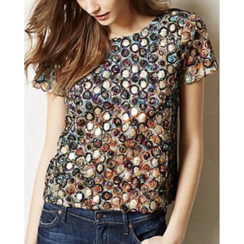 Anthropologie Weston Wear Top Women Size L  Semi-Sheer Boho Artsy Blouse